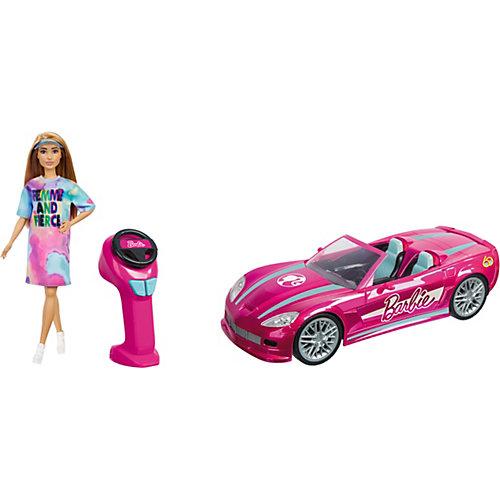 Barbie Dream Car (2.4 GHz) + Gratis Barbie Fashionistas Puppe im Tie Dye Kleid, Anziehpuppe, Modepuppe