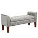 Velvet Upholstered Button Tufted Wooden Bench Settee With Hinged Storage, Gray and Brown - 23 H x 50 W x 18 L Inches