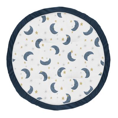 Moon and Star Collection Boy Girl Baby Tummy Time Playmat - Navy Blue Gold Watercolor Celestial Sky Gender Neutral Outer Space