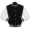 VARSITY JACKET - Classical Original Design – Genuine Wool Body - 100% Real Cowhide Leather Sleeves Letterman Baseball Bomber American USA Vintage Fashion Sports Style Coat (3XL, Black & White)