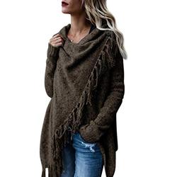 Style Dome Womens Cardigans Knitted Shawl Poncho Jumpers Longline Cape Wrap Scarf Long Sleeve Tunic Tops Pullover Blanket Sweater Coat Waterfall Cardigan 4-Brown M