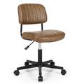 Costway PU Leather Adjustable Office Chair Swivel Task Chair with Backrest-Brown