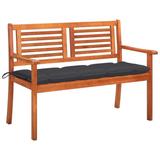 vidaXL 2-Seater Patio Bench with Cushion 47.2" Solid Eucalyptus Wood - 47.2" x 23.6" x 35"