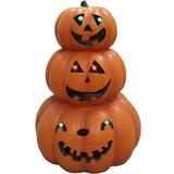 Haunted Hill Farm 20-In. 3-Stack Jack-O-Lantern Resin with LED Lights, Indoor or Covered Outdoor Halloween Decoration