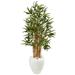 Nearly Natural Silk 4-foot Artificial Bamboo Tree in White Oval Planter