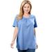 Plus Size Women's Perfect Button-Sleeve Shirred Scoop-Neck Tee by Woman Within in French Blue (Size 5X) Shirt