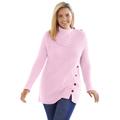 Plus Size Women's Button-Neck Waffle Knit Sweater by Woman Within in Pink (Size 1X) Pullover