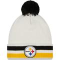 Men's New Era White Pittsburgh Steelers Retro Cuffed Knit Hat with Pom