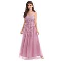 IWEMEK Women's Bridesmaid Wedding Prom Dress Scoop Neck Mesh Lace Tulle Appliques Sleeveless Wedding Evening Cocktail Prom Gowns Floor Length A-line Long Maxi Party Dress Dusty Pink UK 16