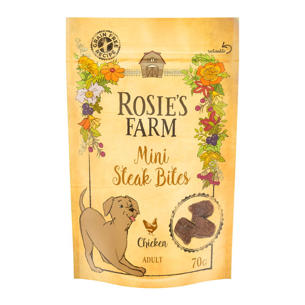 Rosie's Farm "Tender Steak Bites" - Pollo Snack per cani - Set %: 3 x 70 g