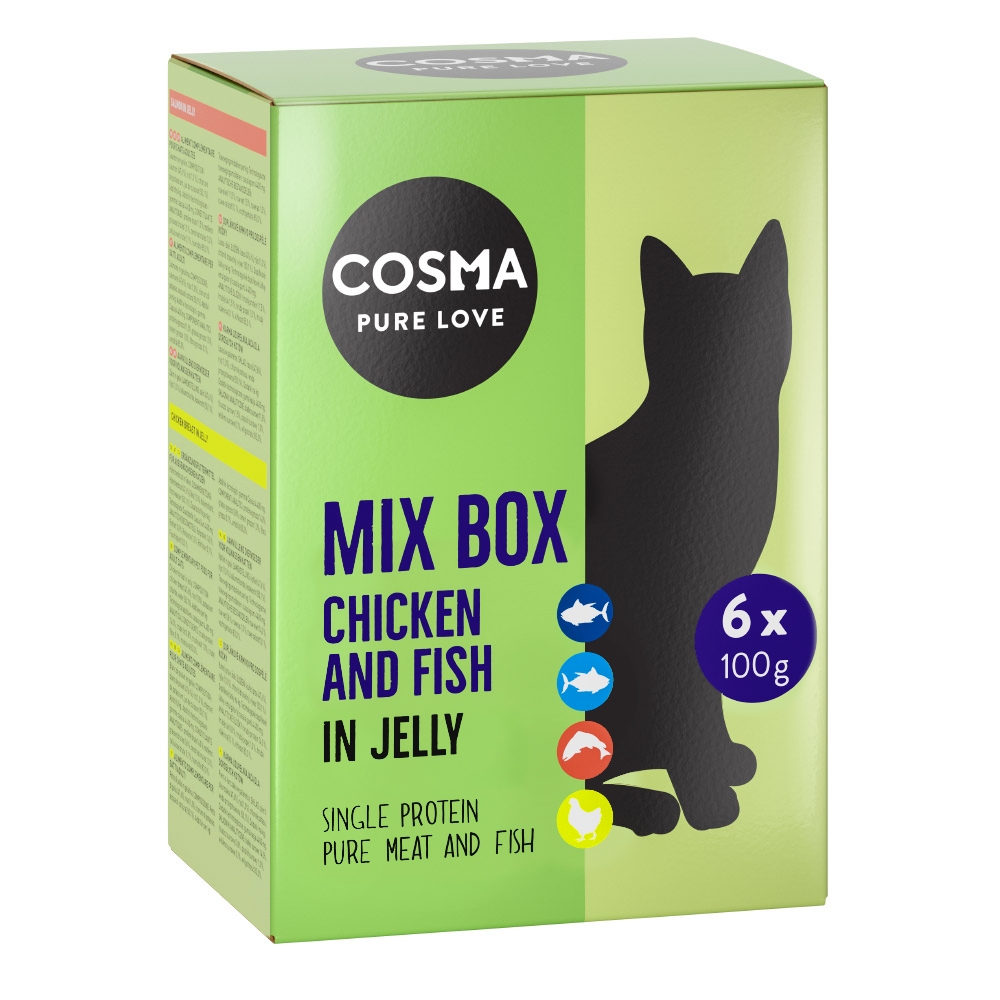 Cosma Original Buste 24 x 100 g - Mix: 4 x Tonno del Pacifico, 4 x Tonno Skipjack, 8 x Salmone, 8 x Pollo