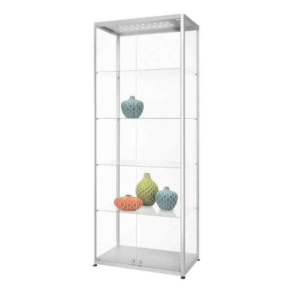 Showdown Displays Vitrine 80 cm breit doppeltürig LED silber silber, 80x200x40 cm