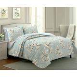 Cozy Line Cream Cherry Blossom Floral Cyan Blue Green Quilt Bedding Set