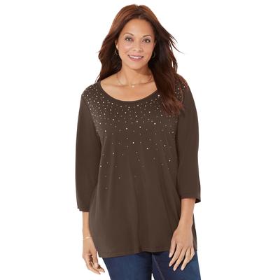 Plus Size Women's Raindrops Shimmer Tee by Catherines in Coffee Bean (Size 1X)