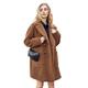 Women Brown Faux Fur Sherpa Coat Double Breasted Faux Fur Pea Coat Women Teddy Long Coat Women Winter Shearling Coat Women Casual Overcoat Women Long Warm Outerwear Women Shaggy Fluffy Fuzzy Coat S