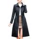 VALIN Women Black Fitted Long Faux Leather Trench Jacket Coat,PQ916,XXL