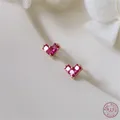 Boucles d'oreilles en argent Sterling 925 français Simple en Zircon rouge pour femmes bijoux de