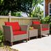 Gymax 3PCS Rattan Patio Conversation Furniture Set w/ Wooden Feet Red - See Details