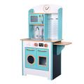 Teamson Kids Wooden Little Chef Small Retro Wooden Play Kitchen Toy Pretend Play Set with Interactive Features & 7 Role Play Accessories Blue/White