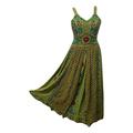 Doorwaytofashion Maxi Medieval Dress Sleeveless Spring/Summer Embroidered Rayon/Georgette (Henna Green, One Size: 12,14,16)