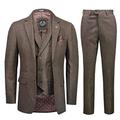 Mens Jax Herringbone 3 Piece Suit Retro 1920s Grey Brown Tweed Classic Tailored Fit [SUIT-JAX-BROWN-50]