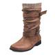 Dernolsea Mid Calf Boots Women, Pull On Flat Pixie Boots Buckle Calf Length Slouch Boots Brown Size 6