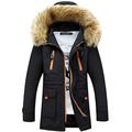 Loeay Mens Thickening Parkas Winter Jacket Men's Coats Male Outerwear Faux Fur Collar Casual Long Cotton Wadded Men Hooded Coat Black M