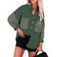Reukree Womens Boyfriend Jacket Casual Oversized Long Sleeve Button Down Turndown Collar Shirts Retro Trendy Coat Dark Green Large
