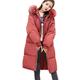 TIMEMEAN Ladies Puffer Coats with Fur Hood Long Padded Down Jacket Red M
