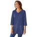 Plus Size Women's Perfect Printed Three-Quarter-Sleeve V-Neck Tunic by Woman Within in Navy Offset Dot (Size 34/36)