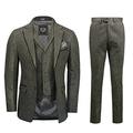 Tweed 3 Piece Suit for Mens Vintage Green Herringbone 1920s Classic Tailored Fit [SUIT-DANE-D2-GREEN-38]