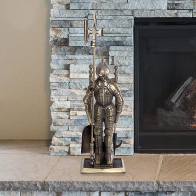 Hastings Home 3-piece Medieval Knight Fireplace Tool Set - 8.25" x 4.75" x 29"