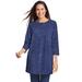 Plus Size Women's Perfect Printed Three-Quarter Sleeve Crewneck Tunic by Woman Within in Navy Offset Dot (Size 3X)