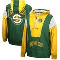 Men's Mitchell & Ness Green/Gold Seattle Supersonics Hardwood Classics Highlight Reel Windbreaker Hoodie Half-Zip Jacket