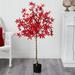 The Holiday Aisle® Autumn Ficus Fall Tree -Piece 60 inch Artificial Ficus Tree in Free Standing Set in Red | 48 H x 21 W x 16 D in | Wayfair