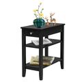 Costway Side End Table with Drawer and 2-Tier Open Storage Shelves for Space Saving-Black