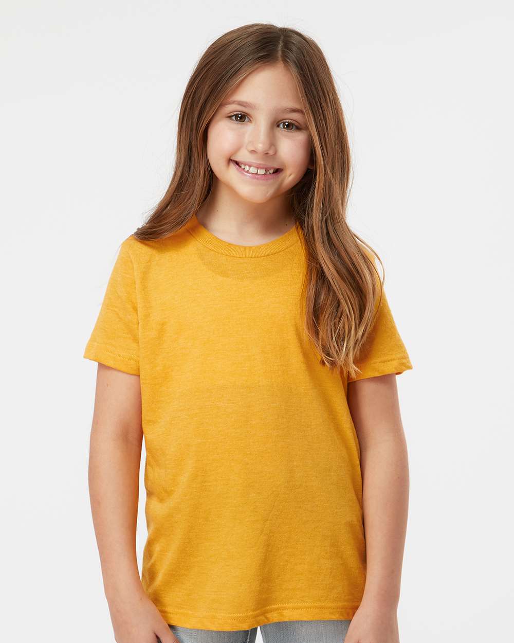 Tultex 0235TC Youth Fine Jersey T-Shirt in Heather Mellow Yellow size Medium | Cotton 235