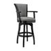 26 Inches Leatherette Swivel Counter Stool with Wooden Arms, Gray - 41 H x 23 W x 23 L Inches