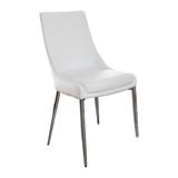Leatherette Upholstered Metal Side Chair with Tapered Legs, Pack of Two, White and Silver - 34.5 H x 19.25 W x 24.25 L Inches