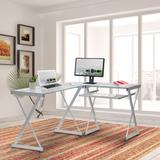 Tempered Glass Top Computer Desk with Pull Out Keyboard Panel, Clear