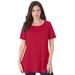 Plus Size Women's Swing Ultimate Tee with Keyhole Back by Roaman's in Classic Red (Size L) Short Sleeve T-Shirt