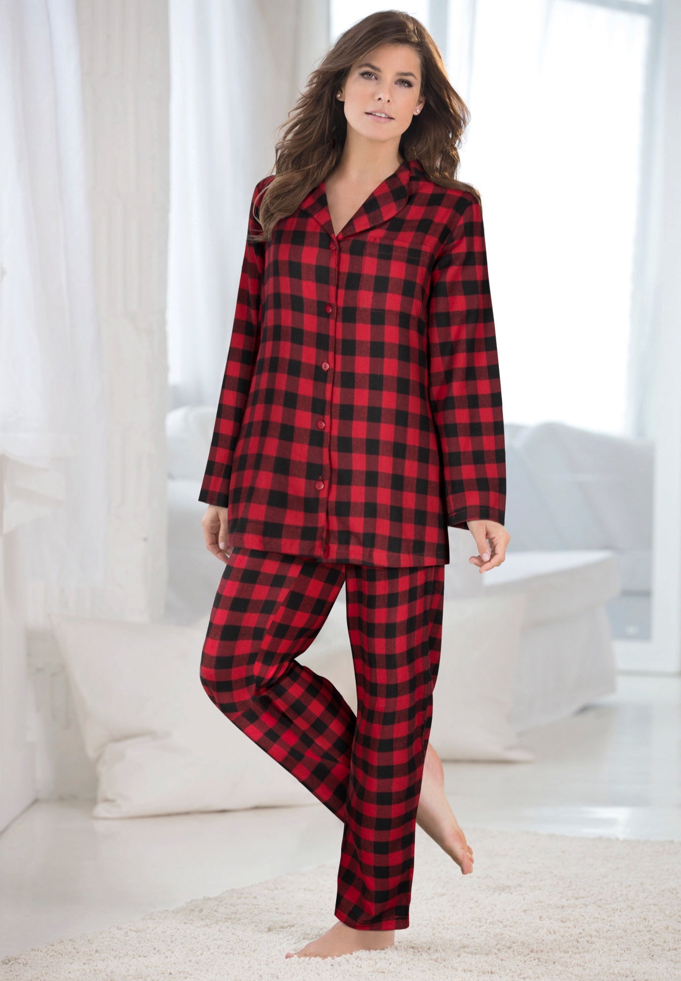 Plus Size Women's Classic Flannel Pajama Set by Dreams & Co. in Red Buffalo (Size M) Pajamas