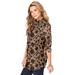 Plus Size Women's Long-Sleeve Kate Big Shirt by Roaman's in Brown Sugar Stamped Floral (Size 38 W) Button Down Shirt Blouse