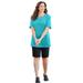 Plus Size Women's Suprema® Pleat-Neck Tee by Catherines in Aqua Blue (Size 4X)