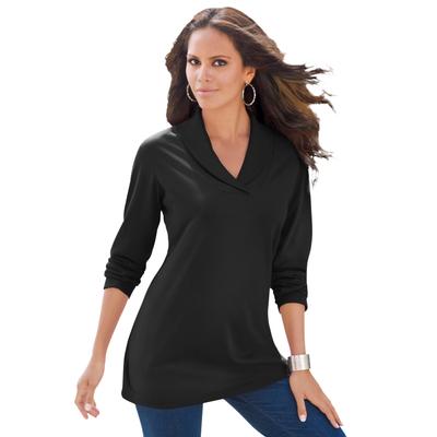 Plus Size Women's Shawl Collar Ultimate Tee by Roaman's in Black (Size 3X) Long Sleeve Shirt