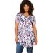 Plus Size Women's Swing Ultra Femme Tunic by Roaman's in Cool Abstract Leaves (Size 14/16) Short Sleeve V-Neck Shirt