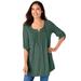 Plus Size Women's 7-Day Three-Quarter Sleeve Pintucked Henley Tunic by Woman Within in Pine (Size 5X)