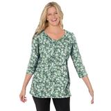 Plus Size Women's Perfect Printed Three-Quarter Sleeve V-Neck Tee by Woman Within in Sage Blossom Vine (Size 34/36) Shirt