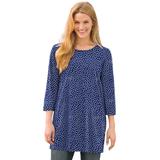 Plus Size Women's Perfect Printed Three-Quarter-Sleeve Scoopneck Tunic by Woman Within in Navy Offset Dot (Size 6X)