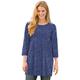 Plus Size Women's Perfect Printed Three-Quarter-Sleeve Scoopneck Tunic by Woman Within in Navy Offset Dot (Size 6X)